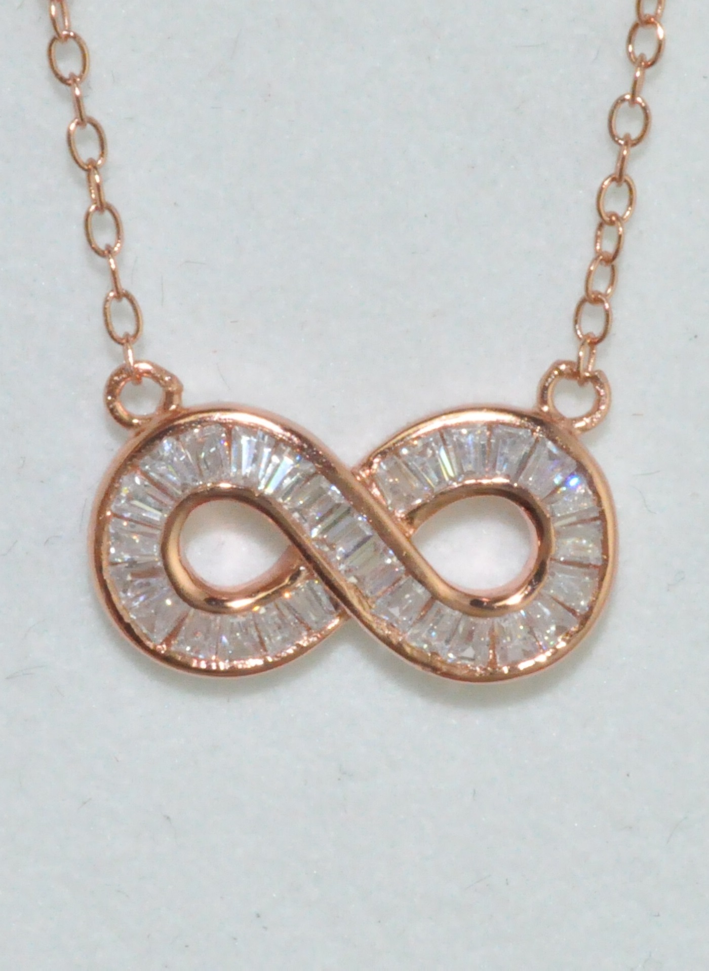 Gold Rose tone over Sterling Silver Baguette CZ Infinity Pendant [PEND ...